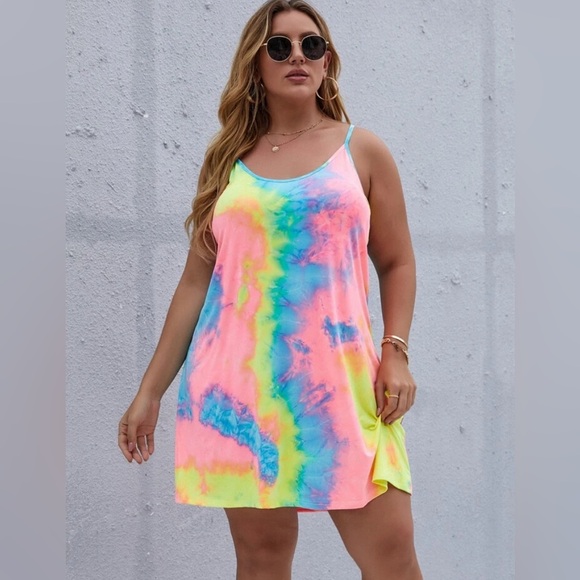 SHEIN Curve Plus Tie Dye Criss-Cross Cami Dress Size 3XL - Picture 1 of 12